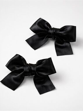 2 Black Faux Leather Bow Hair Clips